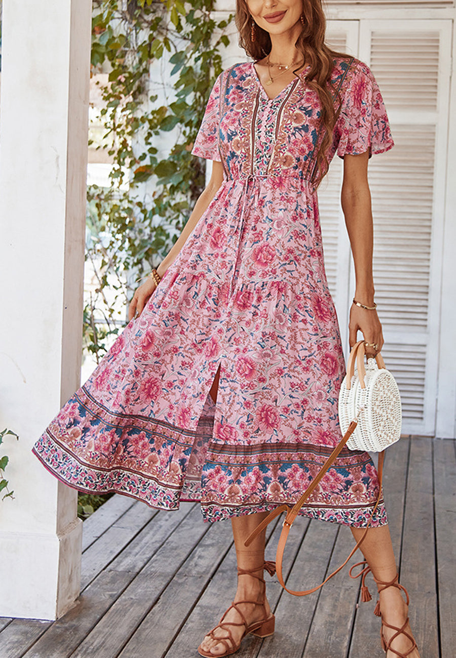 Paisley Tie Waist Dress