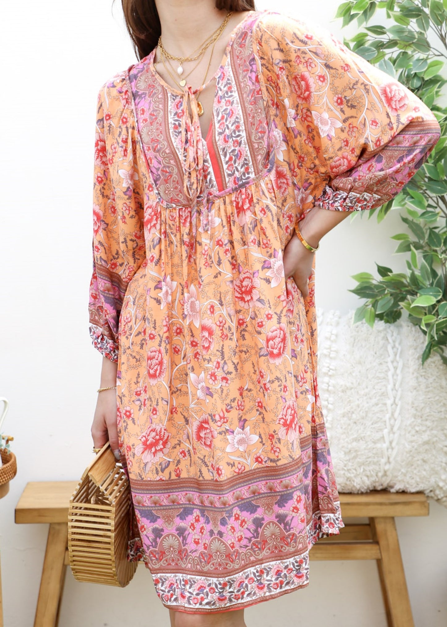 Tie Neck Bohemian Dress