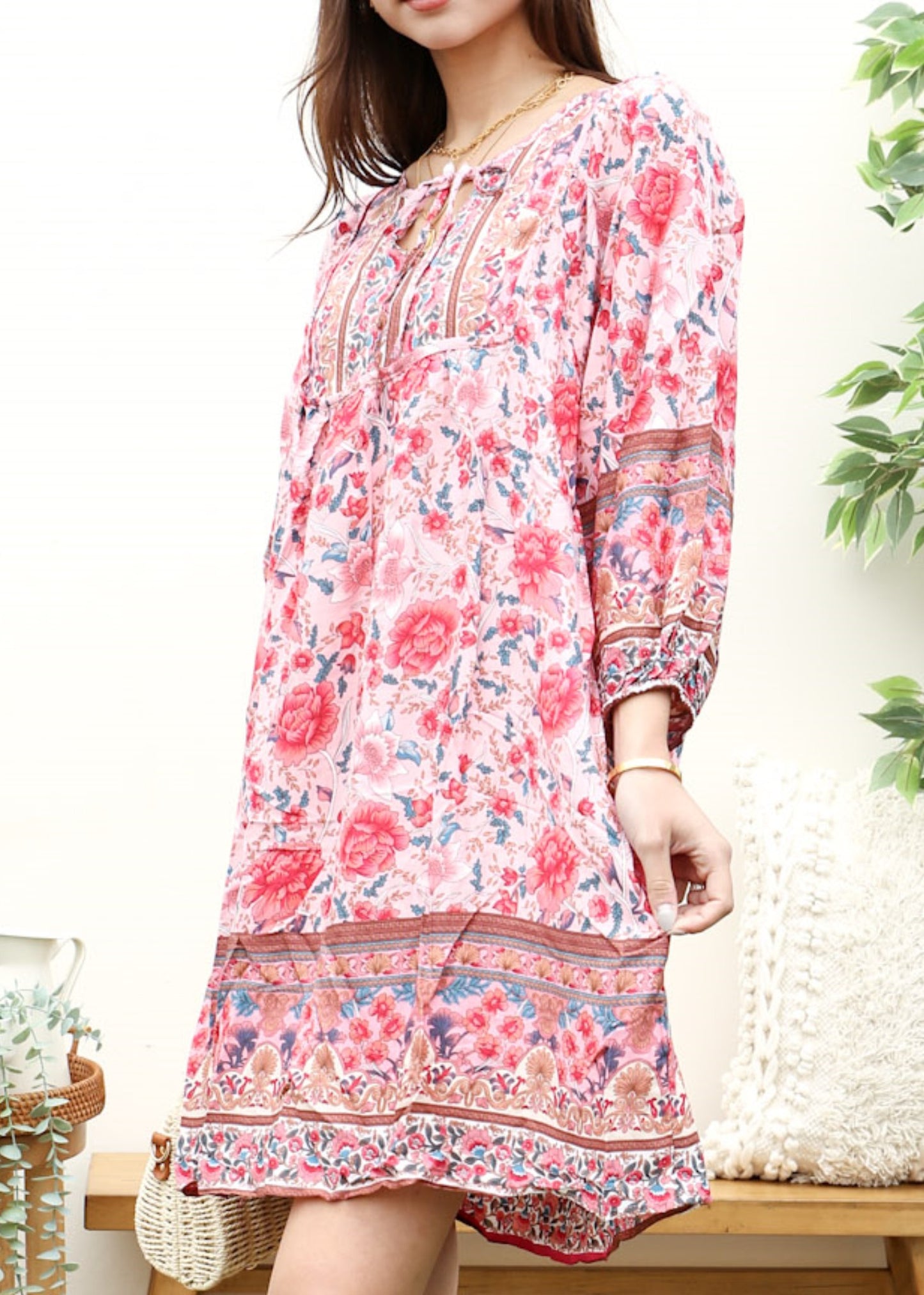 Tie Neck Bohemian Dress