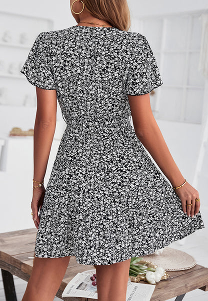 Ditsy Floral Flutter Sleeve Dress