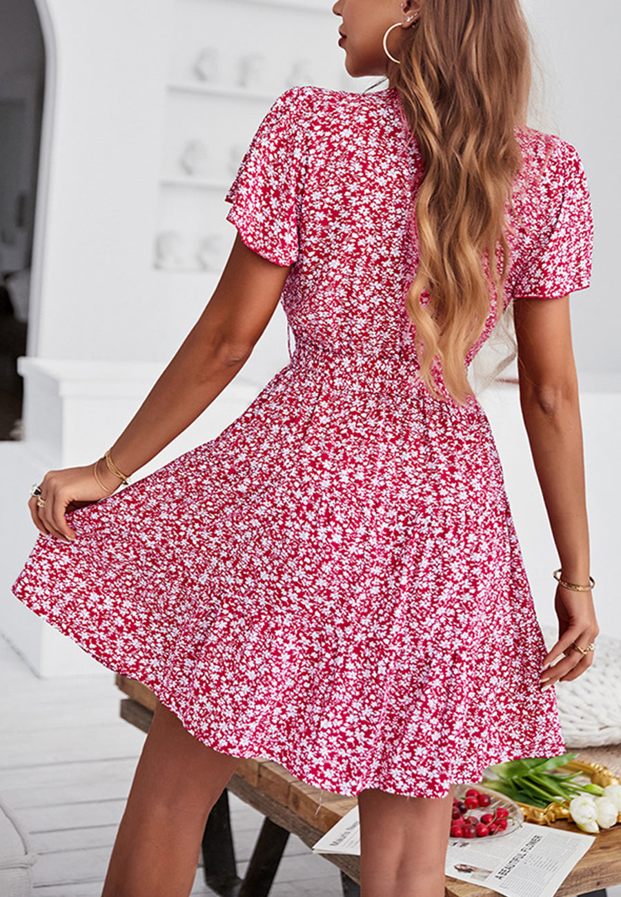 Ditsy Floral Flutter Sleeve Dress