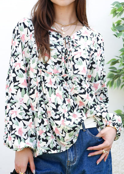 Double Tie Front Floral Blouse