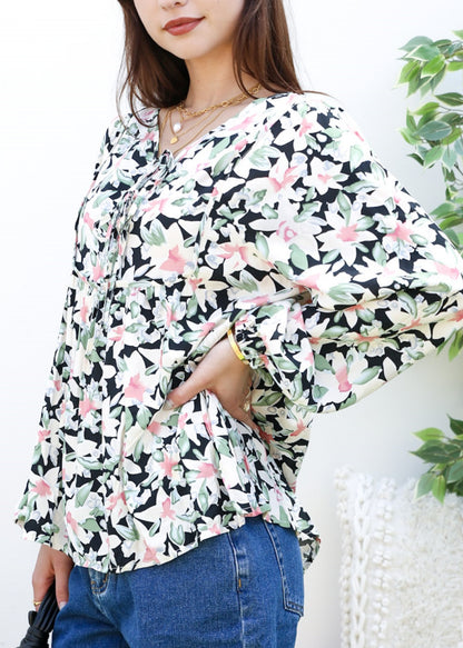 Double Tie Front Floral Blouse