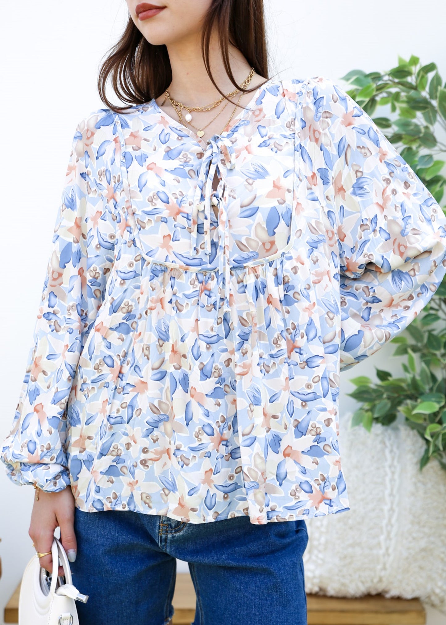 Double Tie Front Floral Blouse