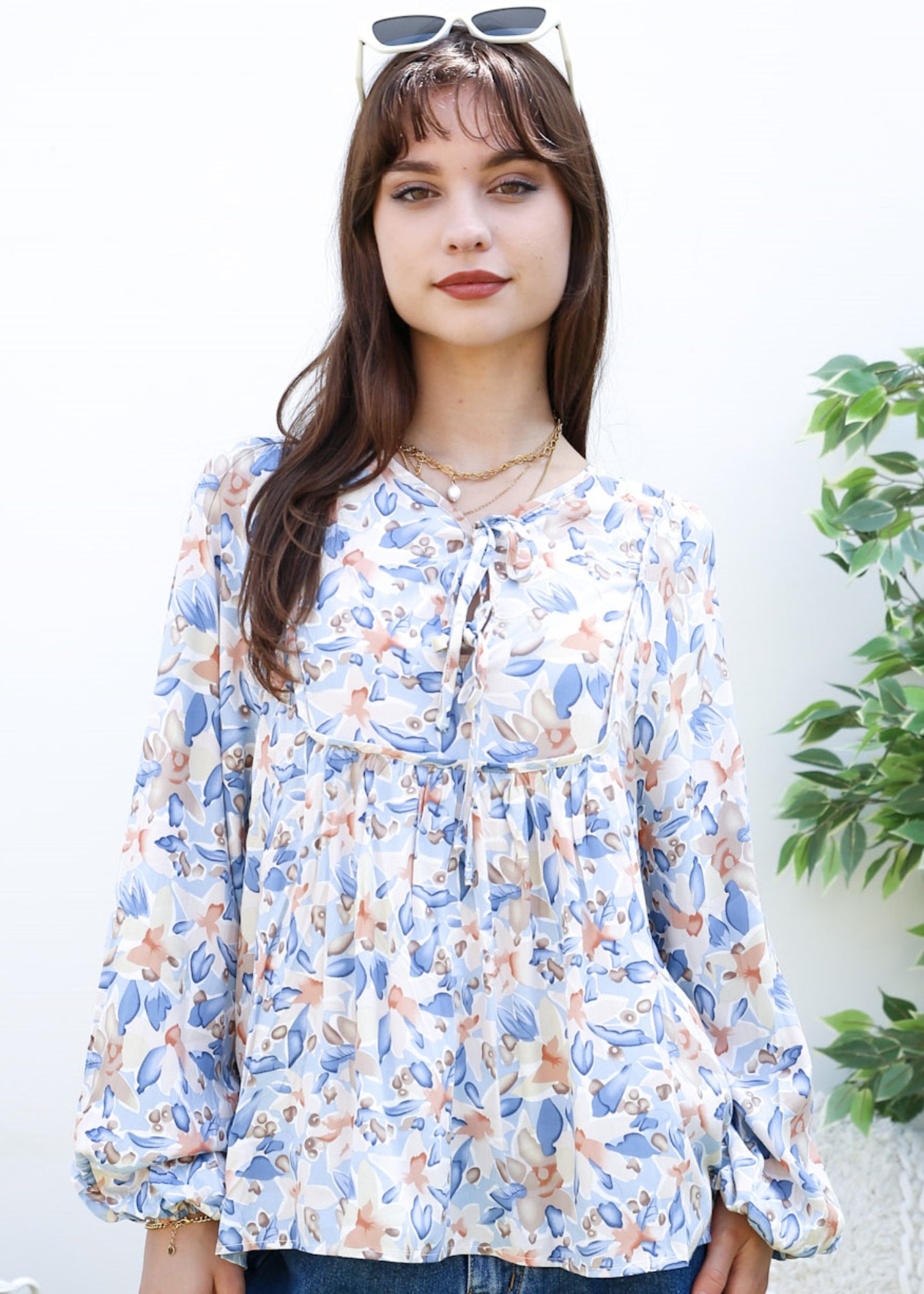 Double Tie Front Floral Blouse