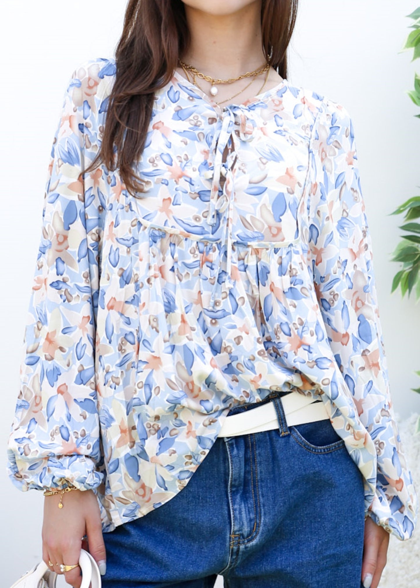 Double Tie Front Floral Blouse