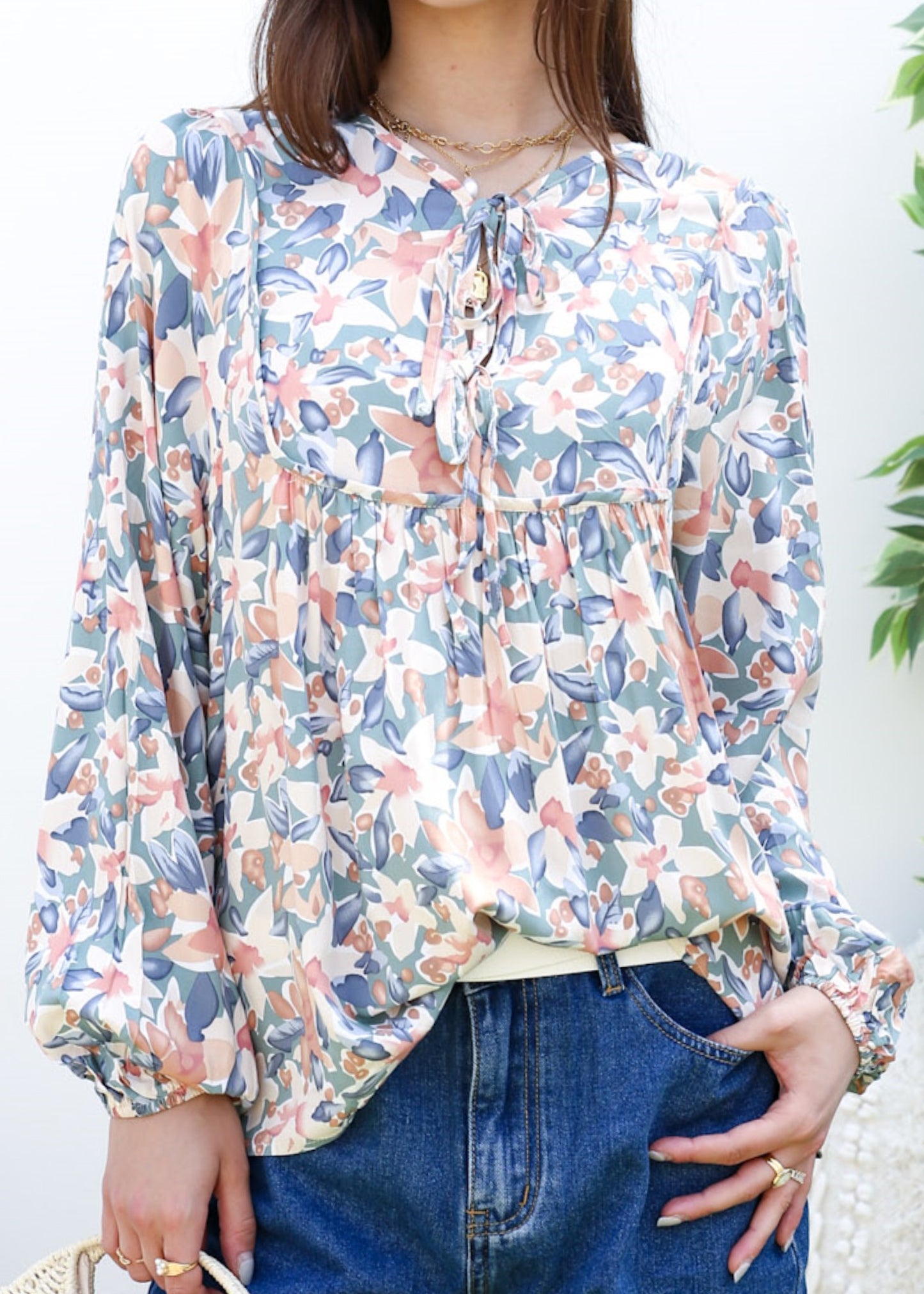 Double Tie Front Floral Blouse