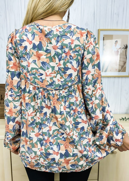 Double Tie Front Floral Blouse