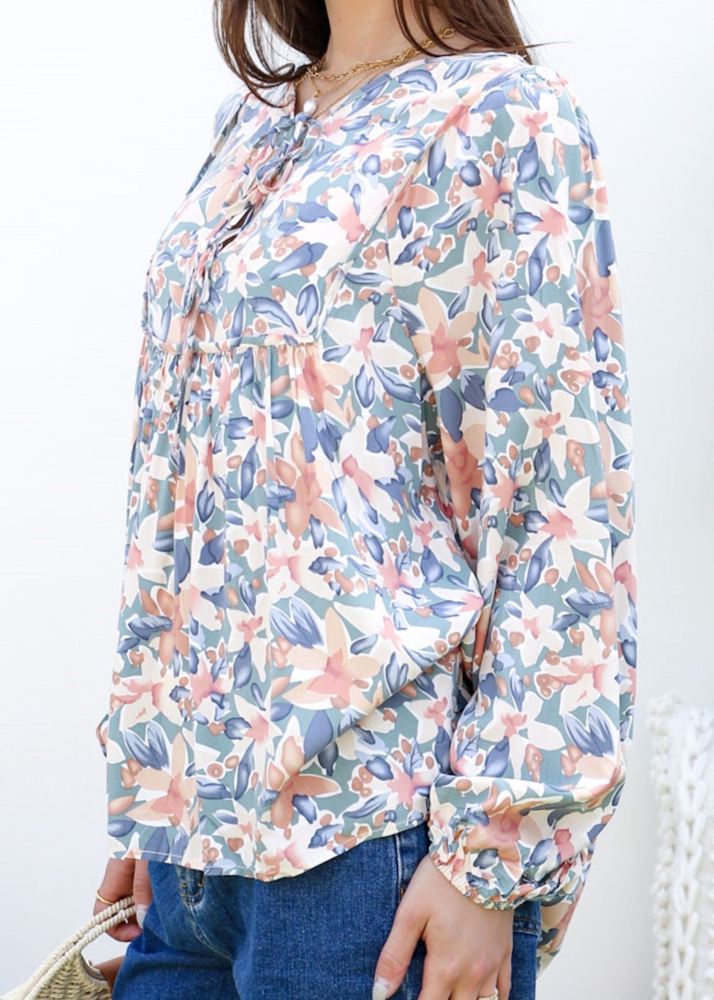 Double Tie Front Floral Blouse