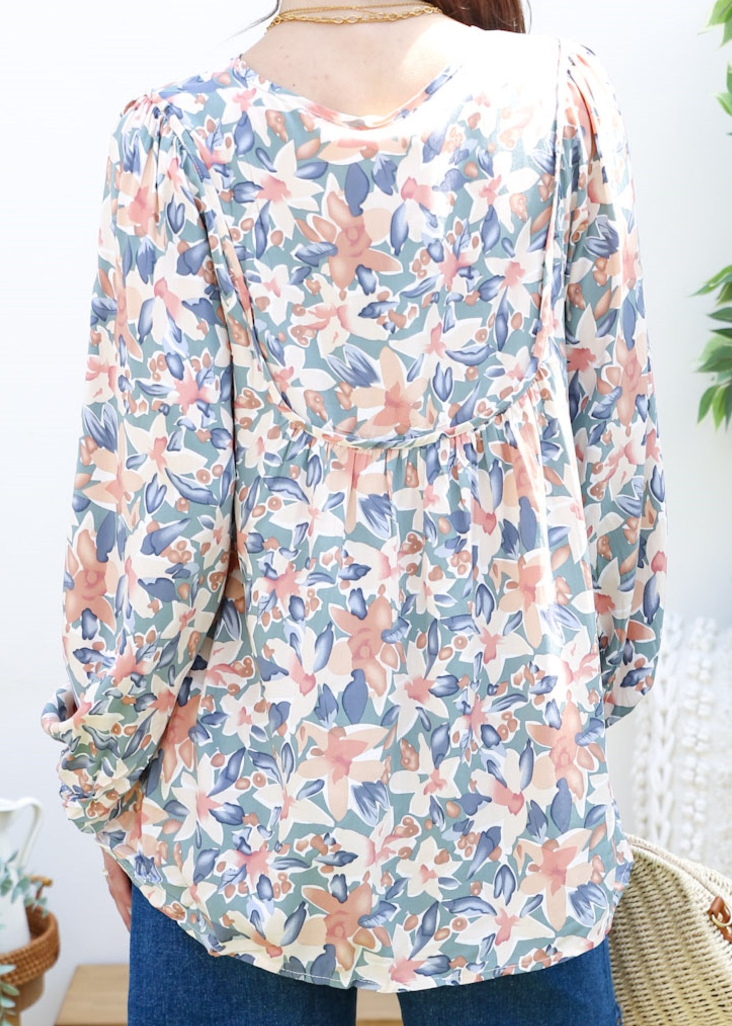 Double Tie Front Floral Blouse