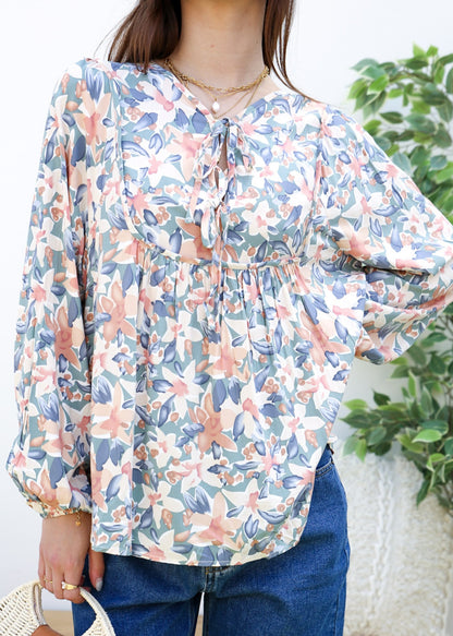 Double Tie Front Floral Blouse