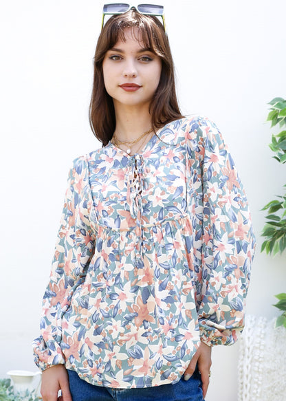 Double Tie Front Floral Blouse