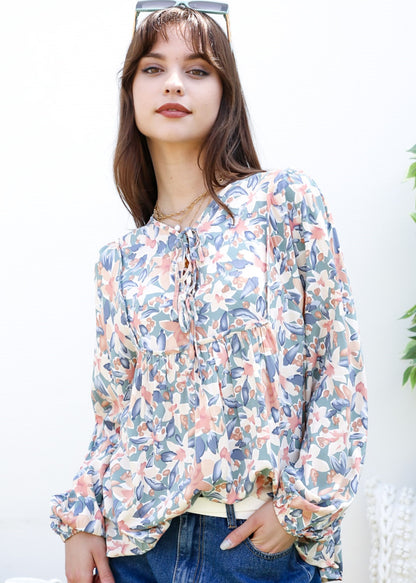 Double Tie Front Floral Blouse