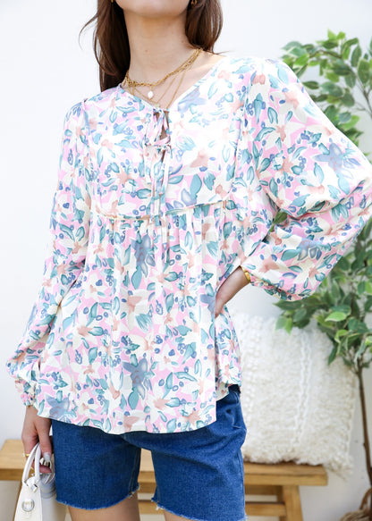 Double Tie Front Floral Blouse