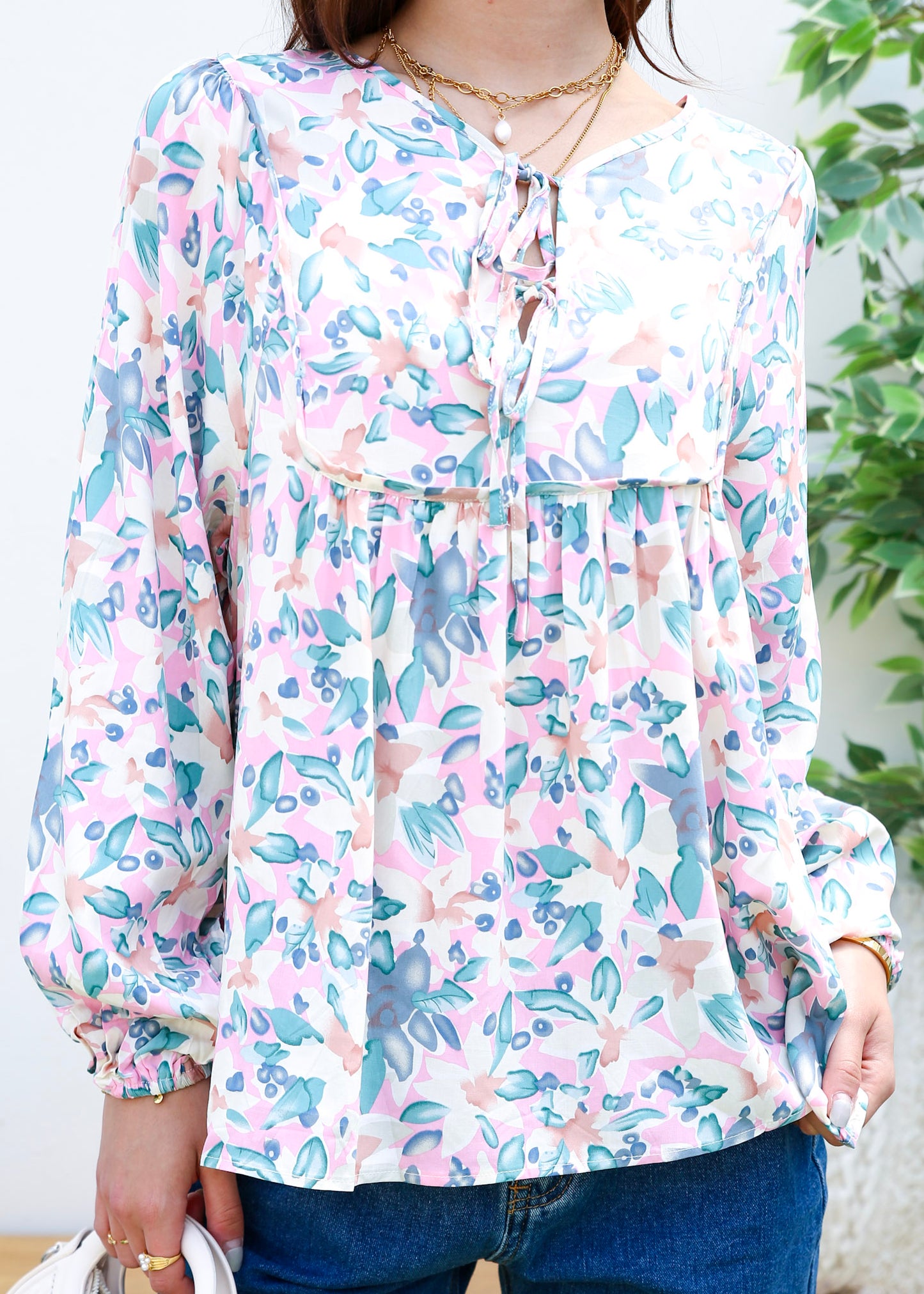 Double Tie Front Floral Blouse