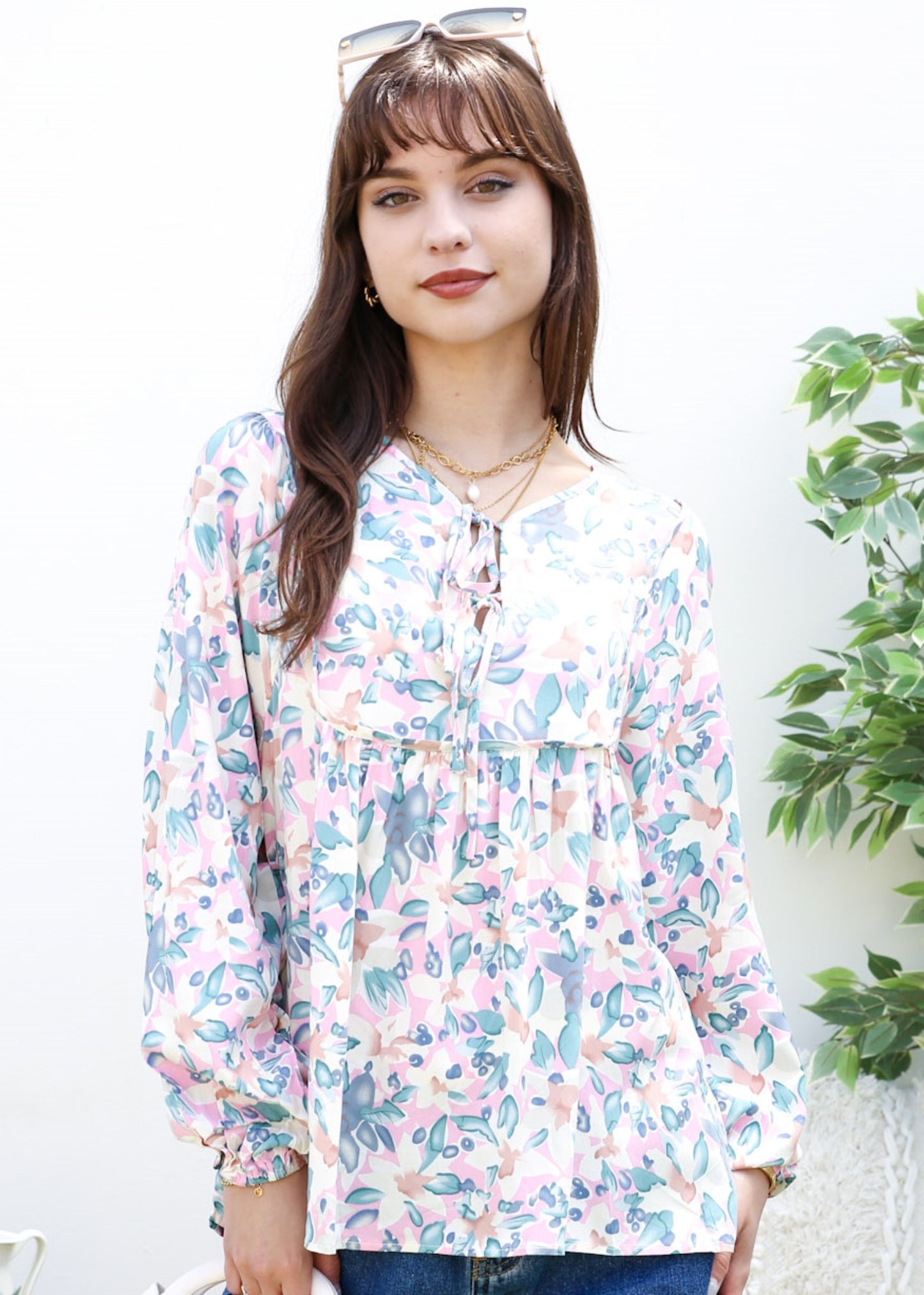 Double Tie Front Floral Blouse