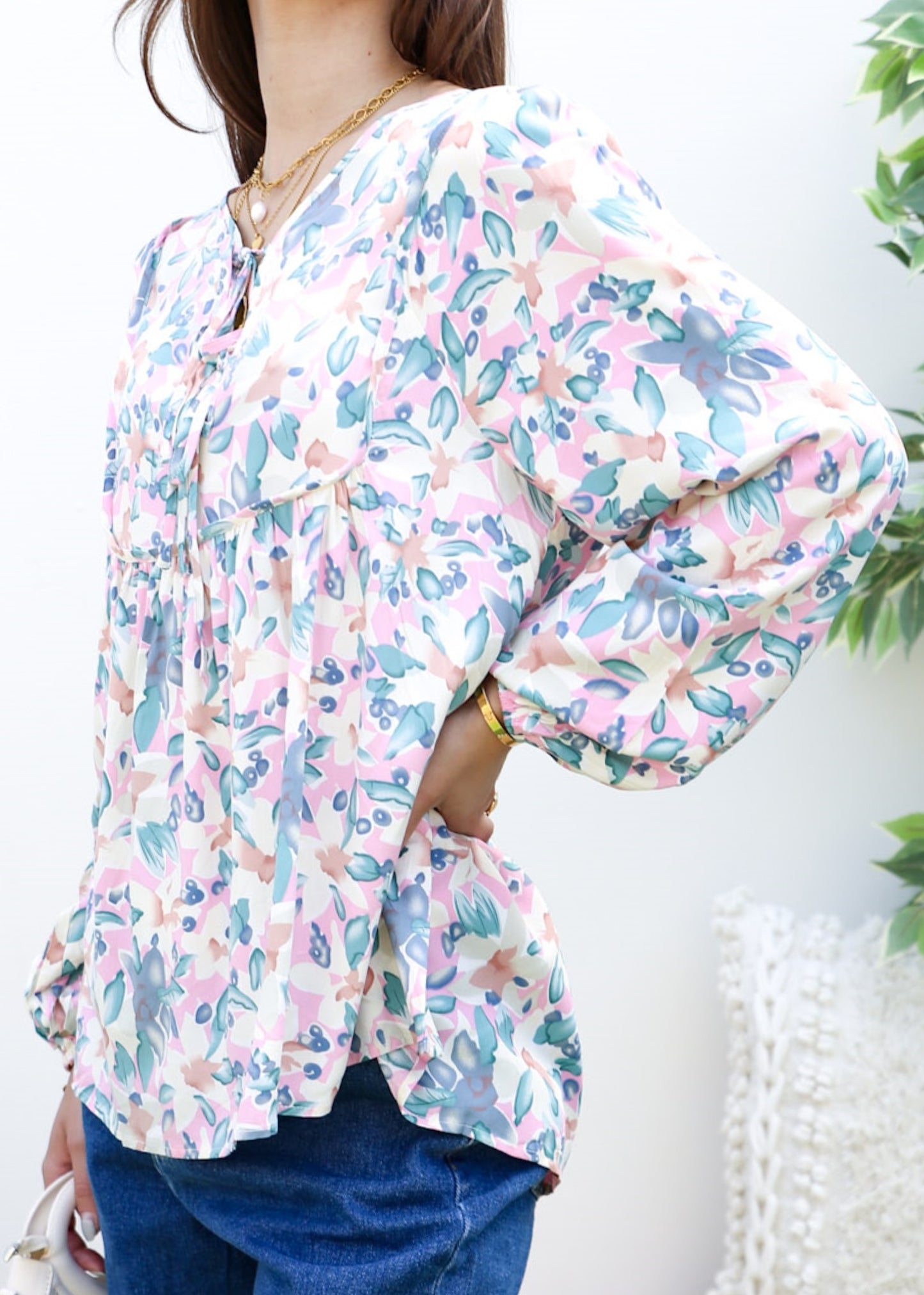 Double Tie Front Floral Blouse