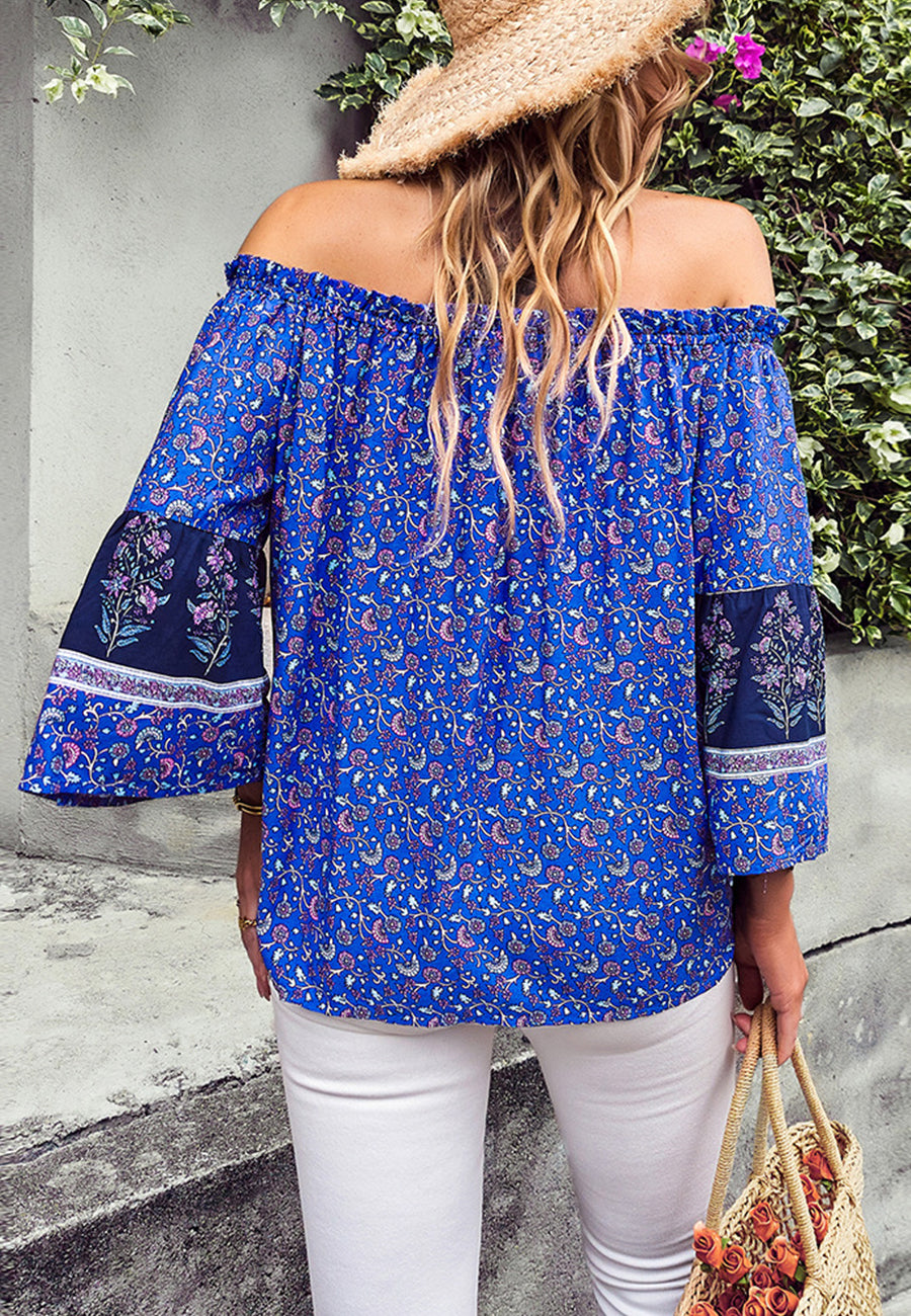 Off-Shoulder Tassel Tie Blouse