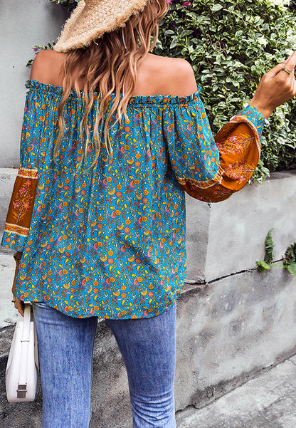 Off-Shoulder Tassel Tie Blouse