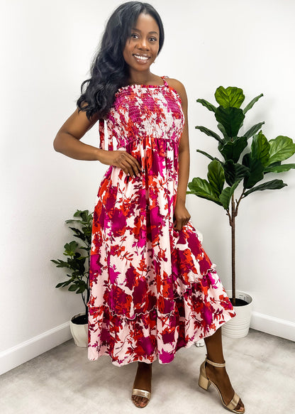 Tie Shoulder Floral Summer Dress