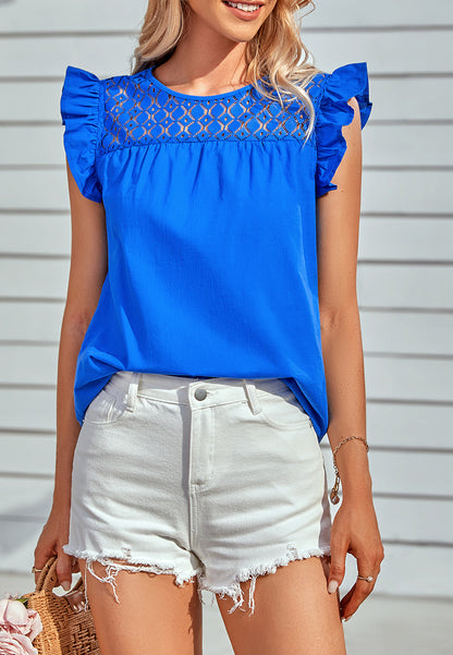 Lace Front Ruffle Shoulder Blouse