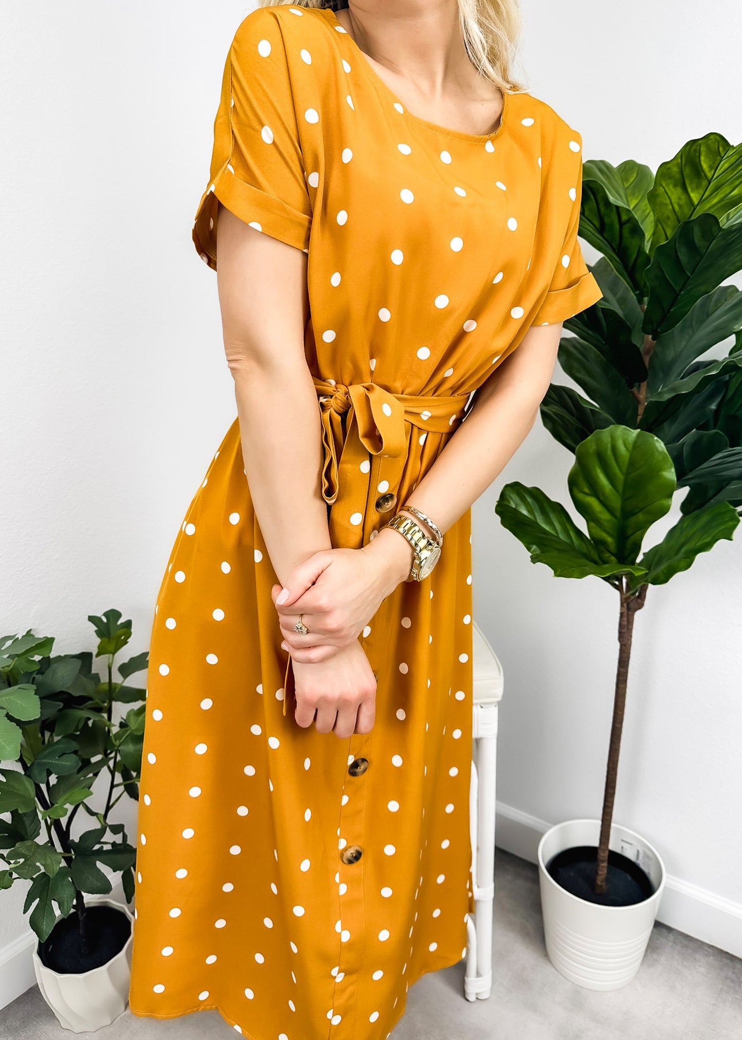 Polka Dot Contrast Button Dress