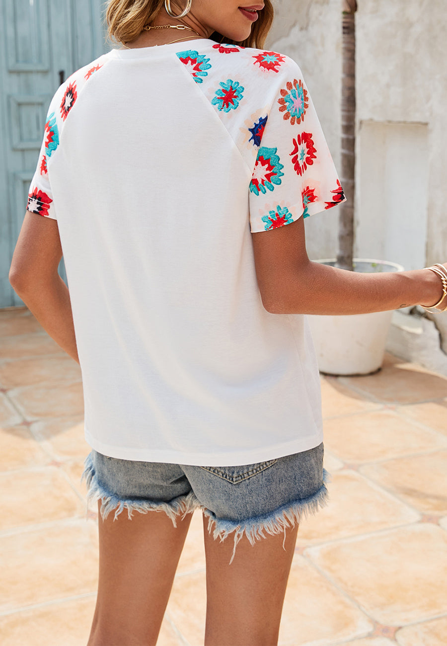 Floral Sleeve Basic T-Shirt