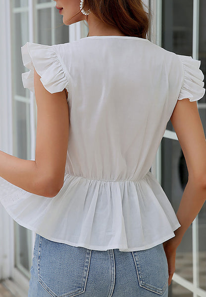 Tassel Tie Eyelet Peplum Top