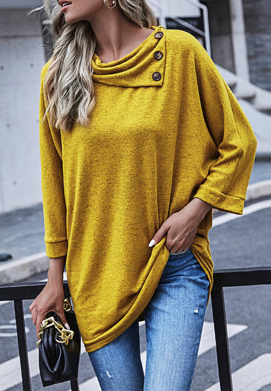 Asymmetric Button Neck Sweater