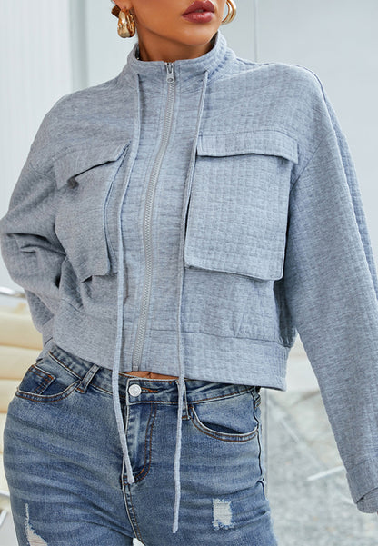 Waffle Knit Patch Pocket Jacket