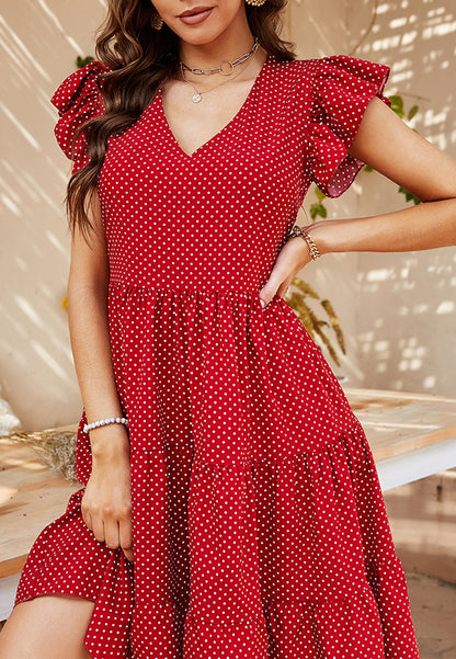 Polka Dot Ruffle Shoulder Dress