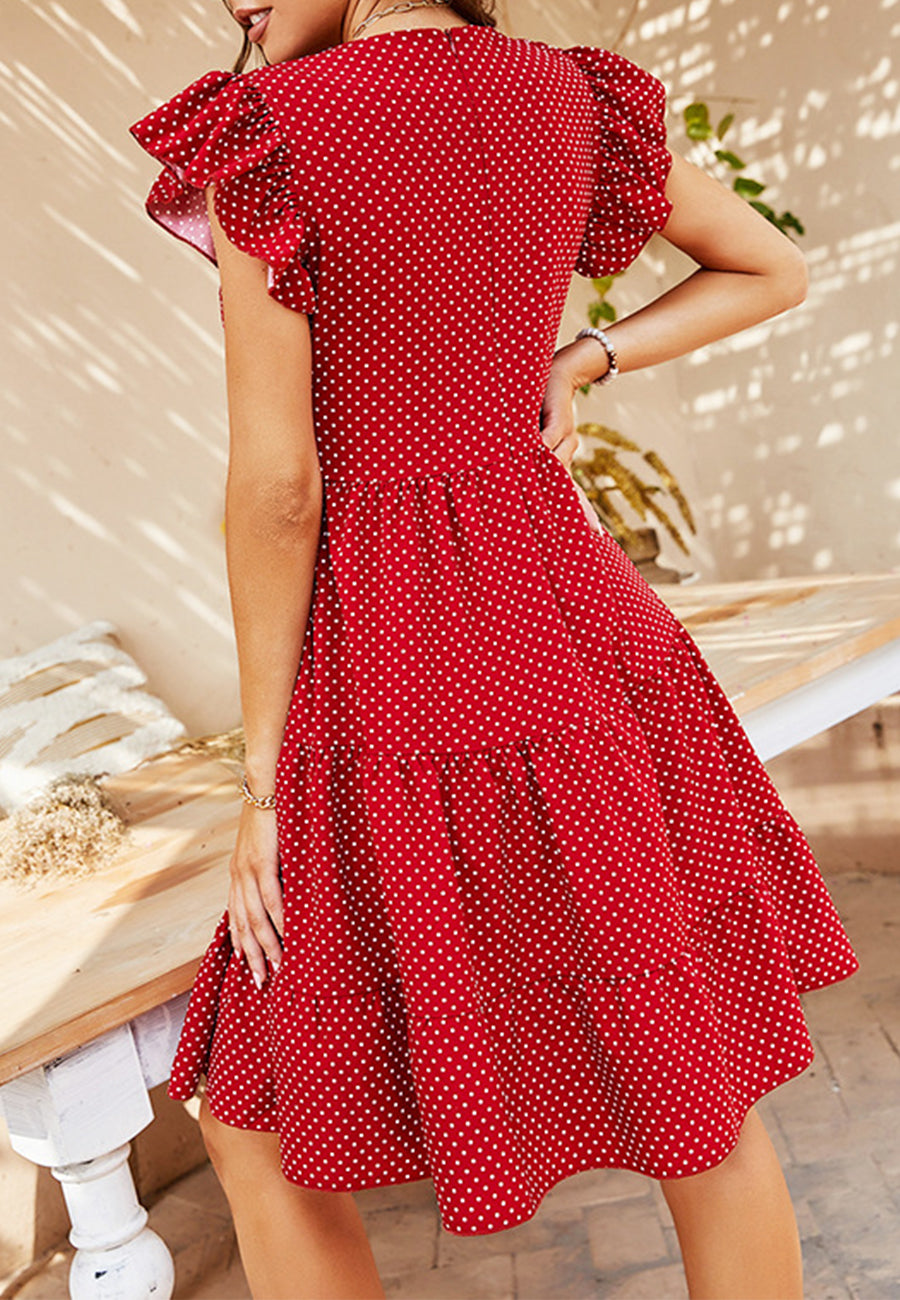 Polka Dot Ruffle Shoulder Dress