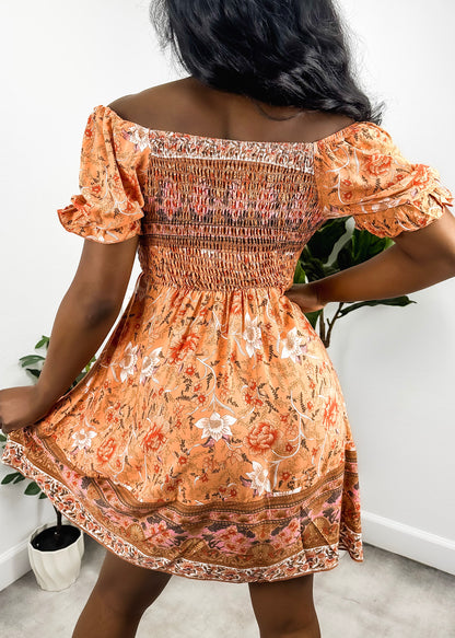 Puff Sleeve Bohemian Print Dress