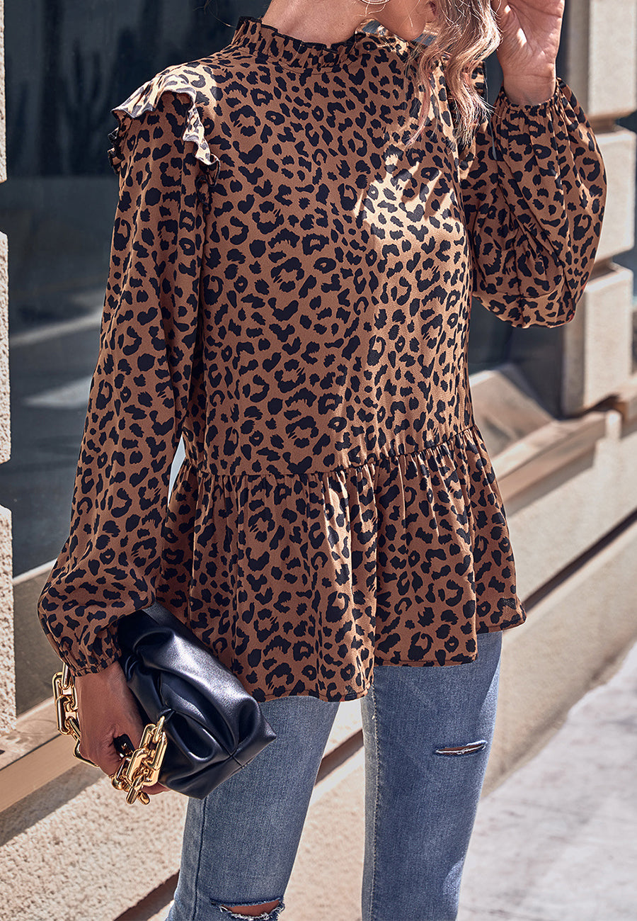 Leopard print peplum sales blouse