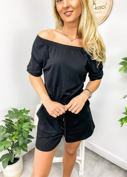 Off-Shoulder Drawstring Waist Romper