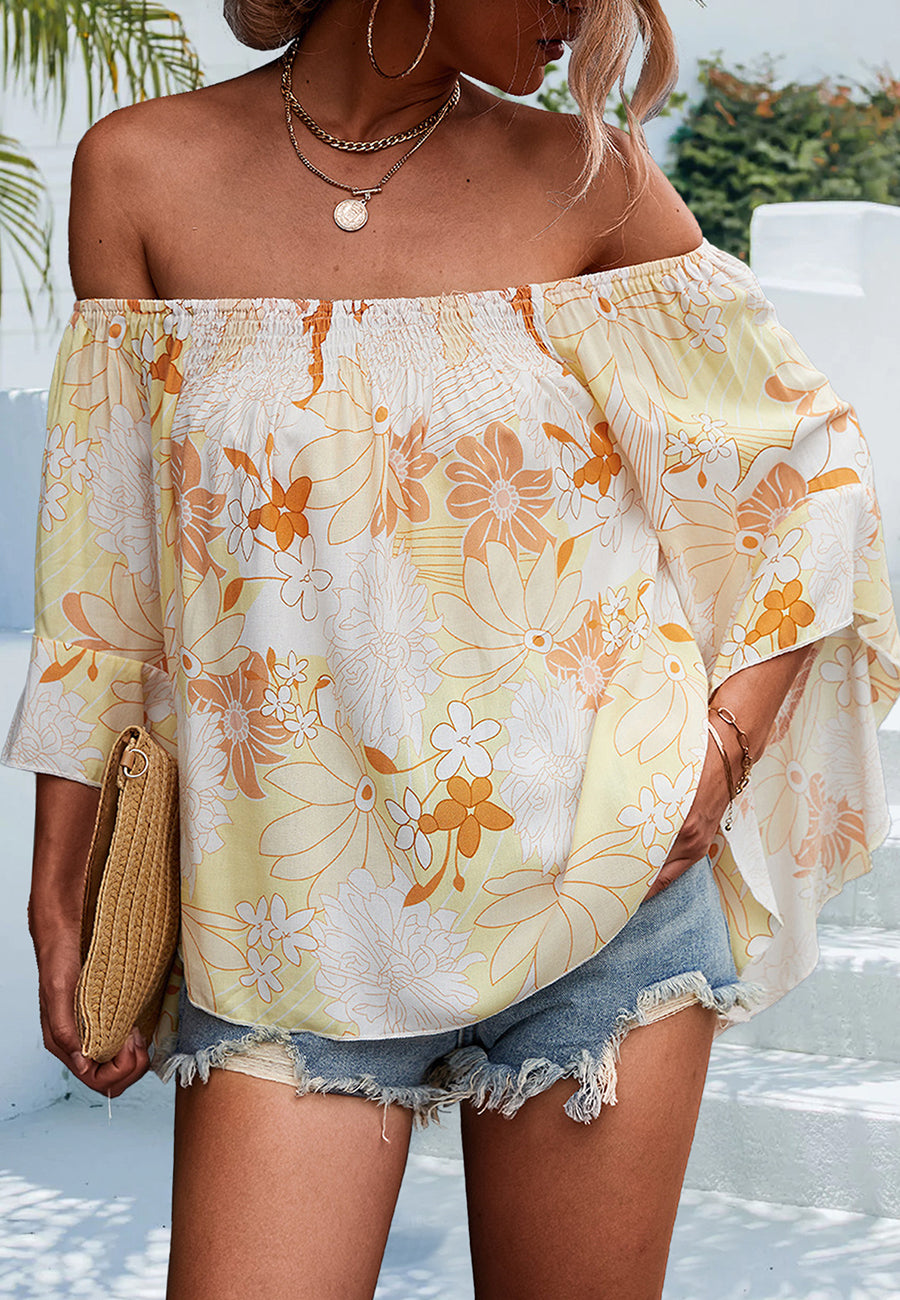 Off-Shoulder Asymmetrical Sleeve Blouse