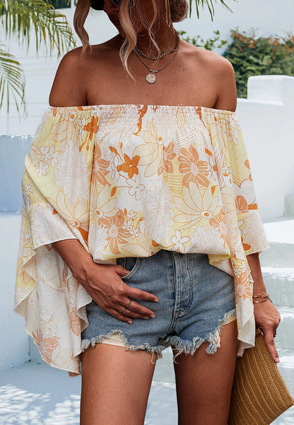 Off-Shoulder Asymmetrical Sleeve Blouse