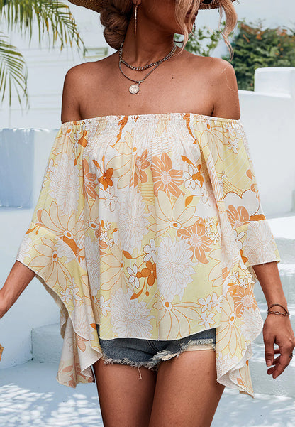 Off-Shoulder Asymmetrical Sleeve Blouse