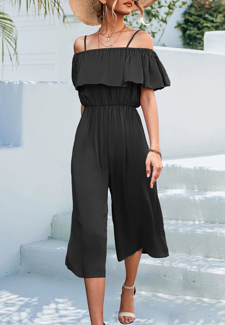 Petite Cold Shoulder Black Jumpsuit