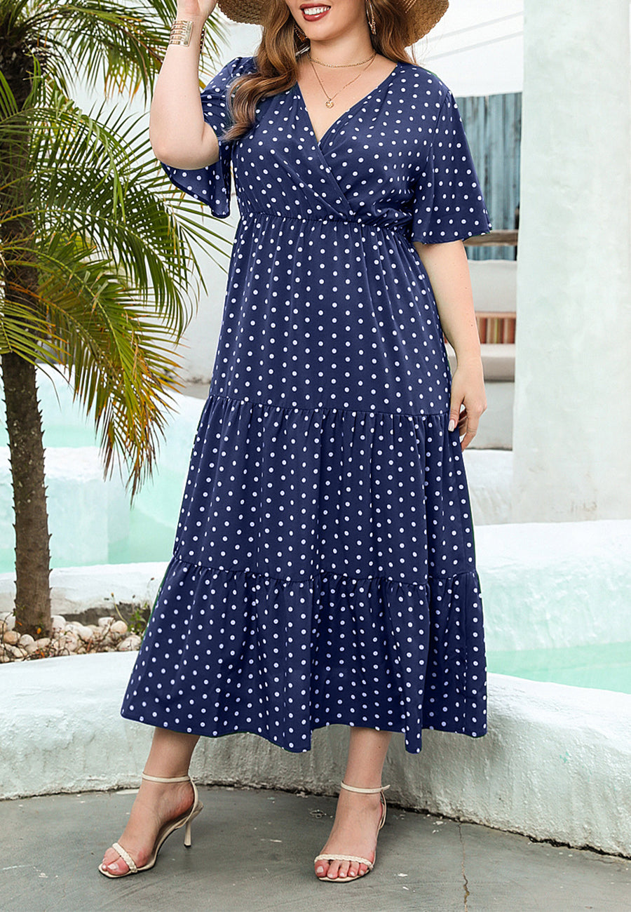 Plus Size Polka Dot Tiered Dress