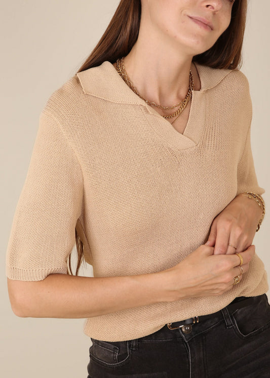 V Neck Knit Collared Shirt