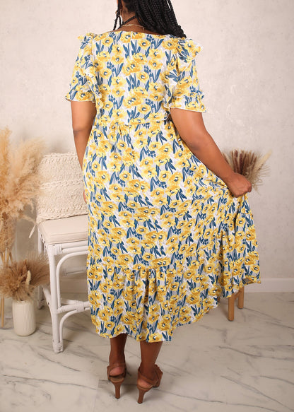 Plus Size Ruffle Front Dress, Yellow