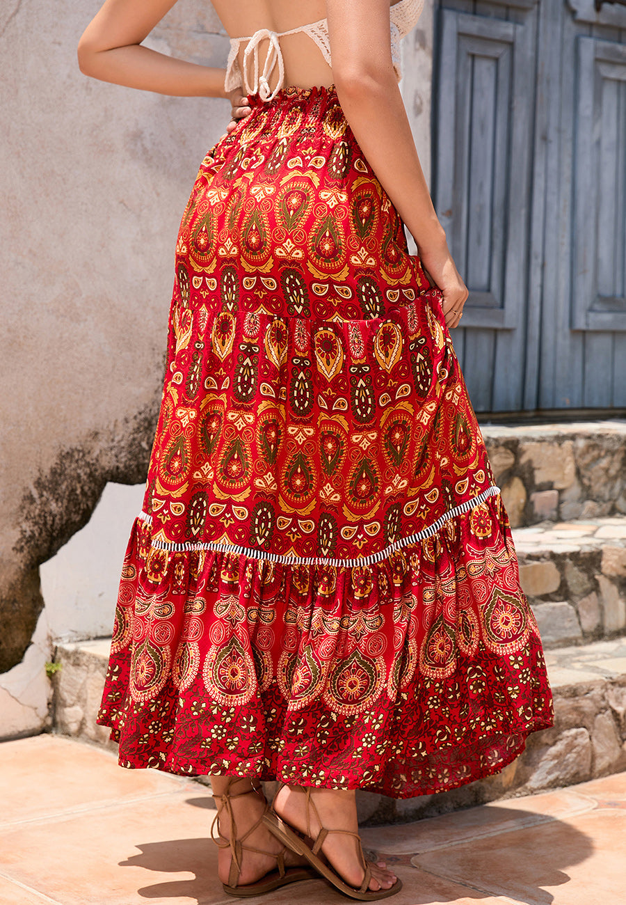 Bohemian Shirred High Waist Layered Flare Skirt for Women – Anna-Kaci