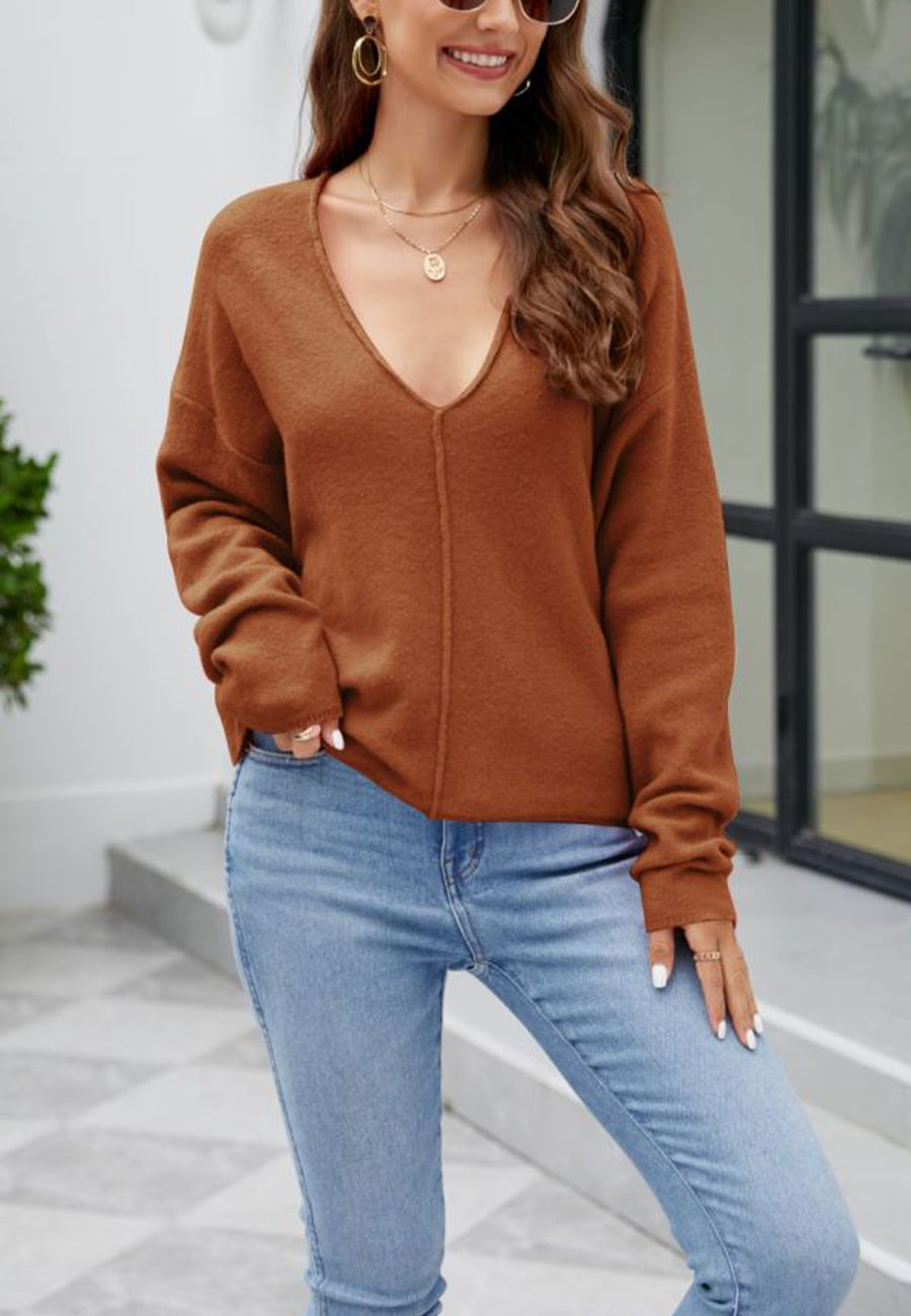 Plunge Neck Middle Seam Sweater