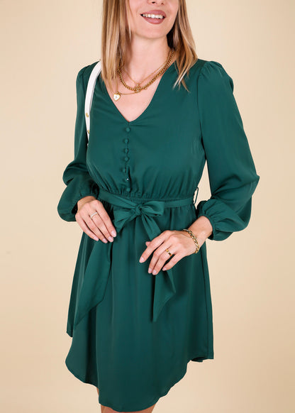 Button Detail Bishop Sleeve Dress