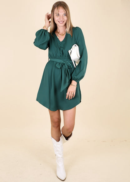 Button Detail Bishop Sleeve Dress