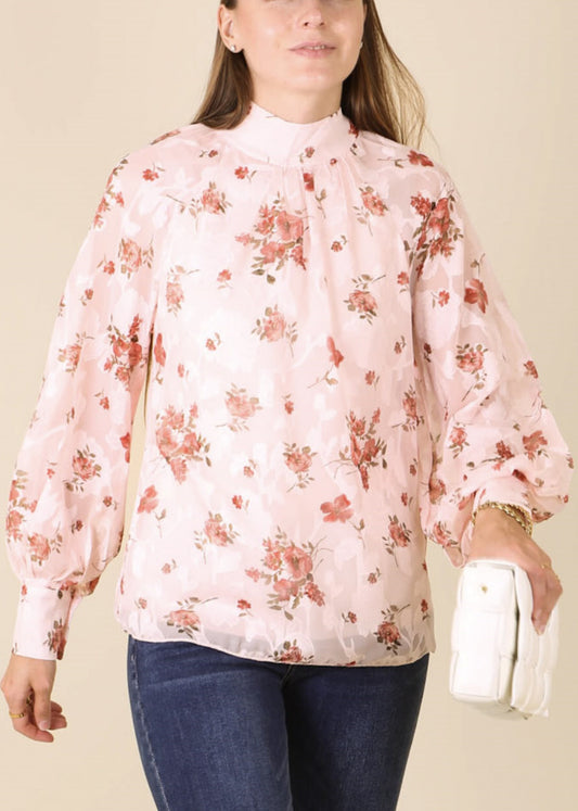 Multi-Floral Pattern Bishop Sleeve Blouse