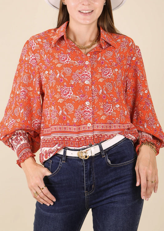 Oriental Floral Collared Shirt