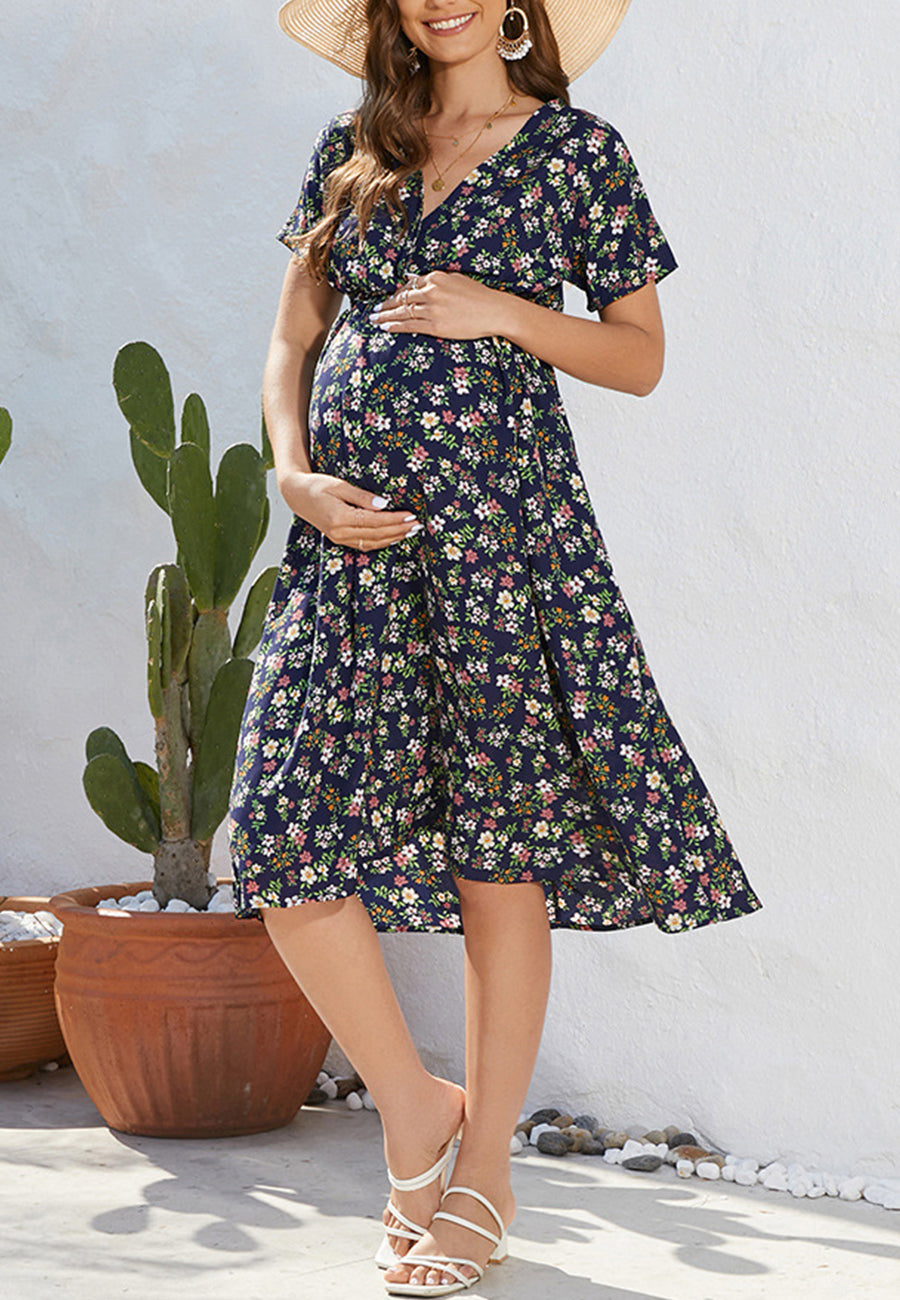 Floral Print Surplice Summer Dress