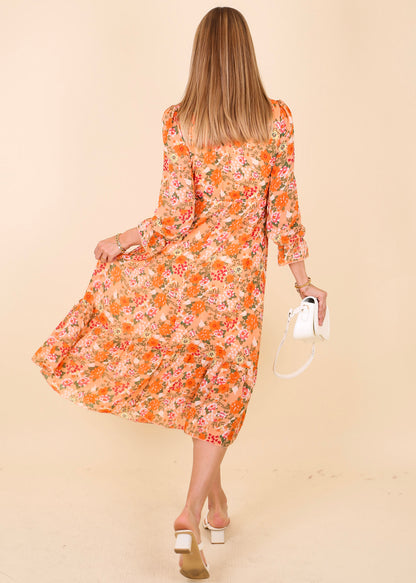 Shirred Surplice Neck Floral Dress